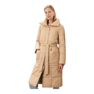 Ellen Tracy Cozy Pillow Puffer Coat in Tan Size Small